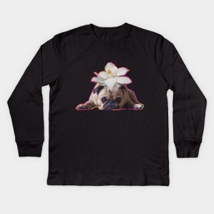 Flower pug Kids Long Sleeve T-Shirt